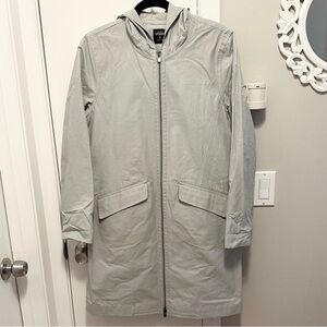 Kate Spade Saturday Gray Rain Trench Coat M Unlined Hooded Full Zip Pockets